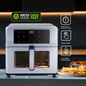 Geepas GAF37546 10L Digital Double Heating Air Fryer | Advanced Vortex Rapid Air Technology |10 Preset Cooking Modes |Touchscreen Display|60-Min Timer & Oil-Free  Cooking