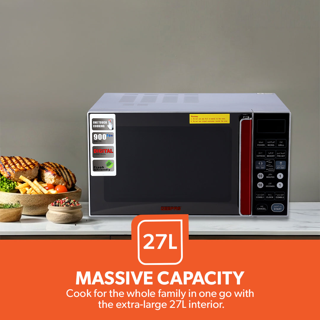 Geepas Digital Microwave Oven GMO1876 | 27L Capacity| 1400W Powerful Performance| Touch Control Panel| Multi-Cooking Functions| Defrost & Reheat Options| 1 Year Warranty