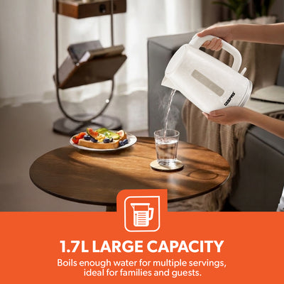 Geepas GK38067UK-WT Skye Collection 1.7L Electric Kettle | 360° Cordless Base | Auto Shut Off | Boil Dry Protection | Water Level Indicator |Kettle for Home & Office Use