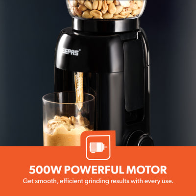 Geepas Peanut Butter Maker GPG63092 |500W Powerful Motor, Durable Stainless Steel Mill Plate, Large 756g Jar|  320ml Storage Cup for Fresh & Healthy Homemade Nut Butter