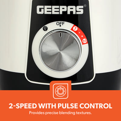 Geepas 2-in-1 Blender- GSB44027T/ 600 W, Powerful Motor with 2 Speed Setting and Pulse/ Transparent Jars with Stainless Steel Blade, Grinder Attachment White and Black