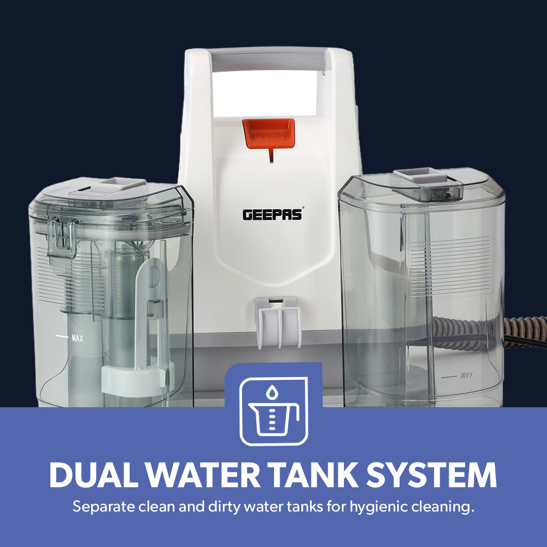 Geepas GSC19050UK Portable Spot Cleaner for Carpets & Upholstery | Dual Water Tank Design | Lightweight Construction | Deep Cleaning Action | Ideal for Multiple Surfaces