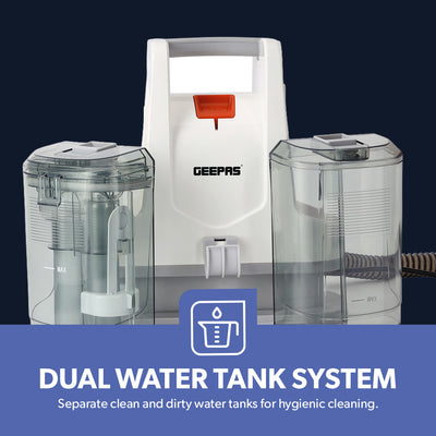 Geepas GSC19050UK Portable Spot Cleaner for Carpets & Upholstery | Dual Water Tank Design | Lightweight Construction | Deep Cleaning Action | Ideal for Multiple Surfaces
