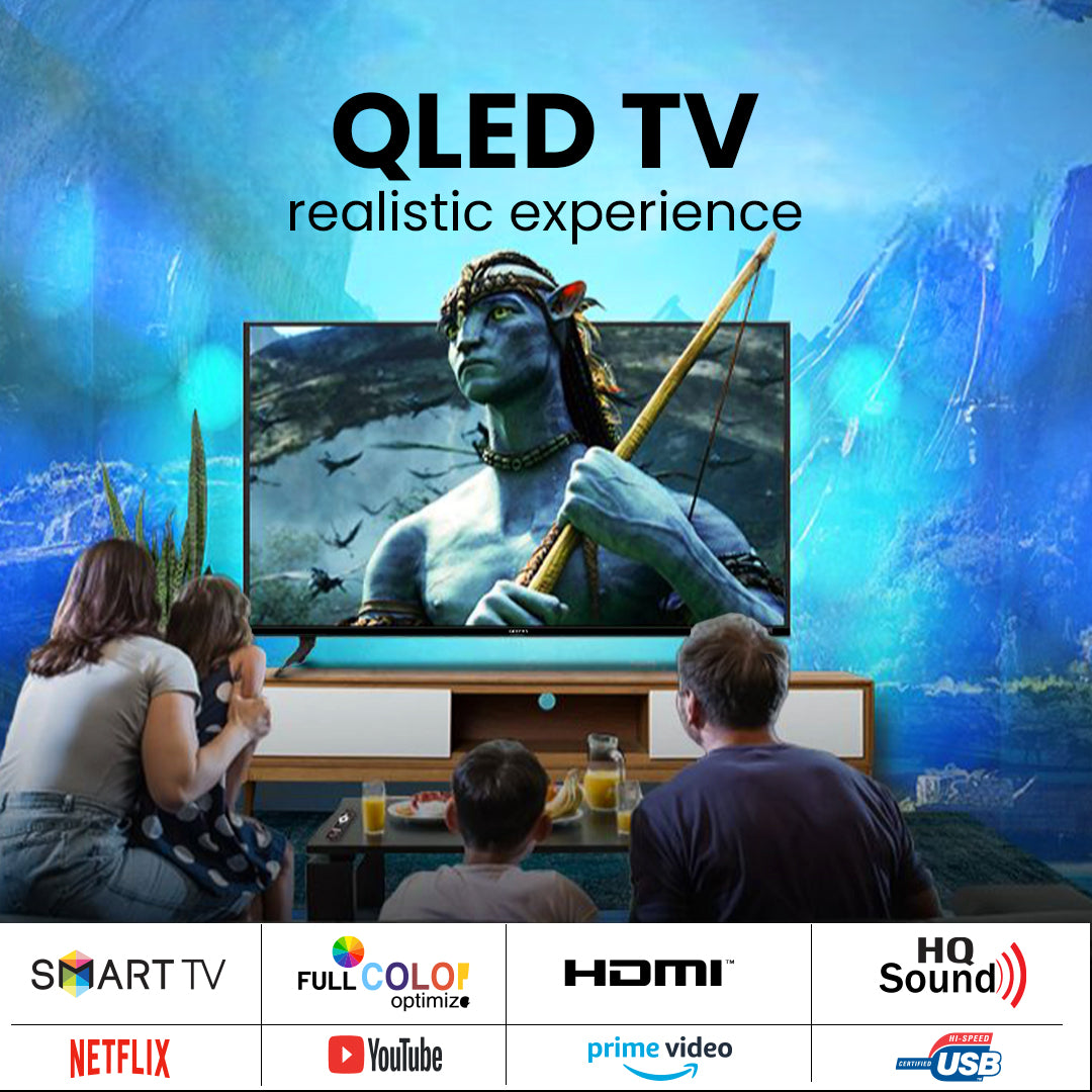 Geepas GLED9017CQLED 90”  Ultra HD QLED Smart TV |Android 14 | Frameless Design | Full Color Optimizer | 3 HDMI, 2 USB,  300cd/m² Brightness | Energy Saving Technology