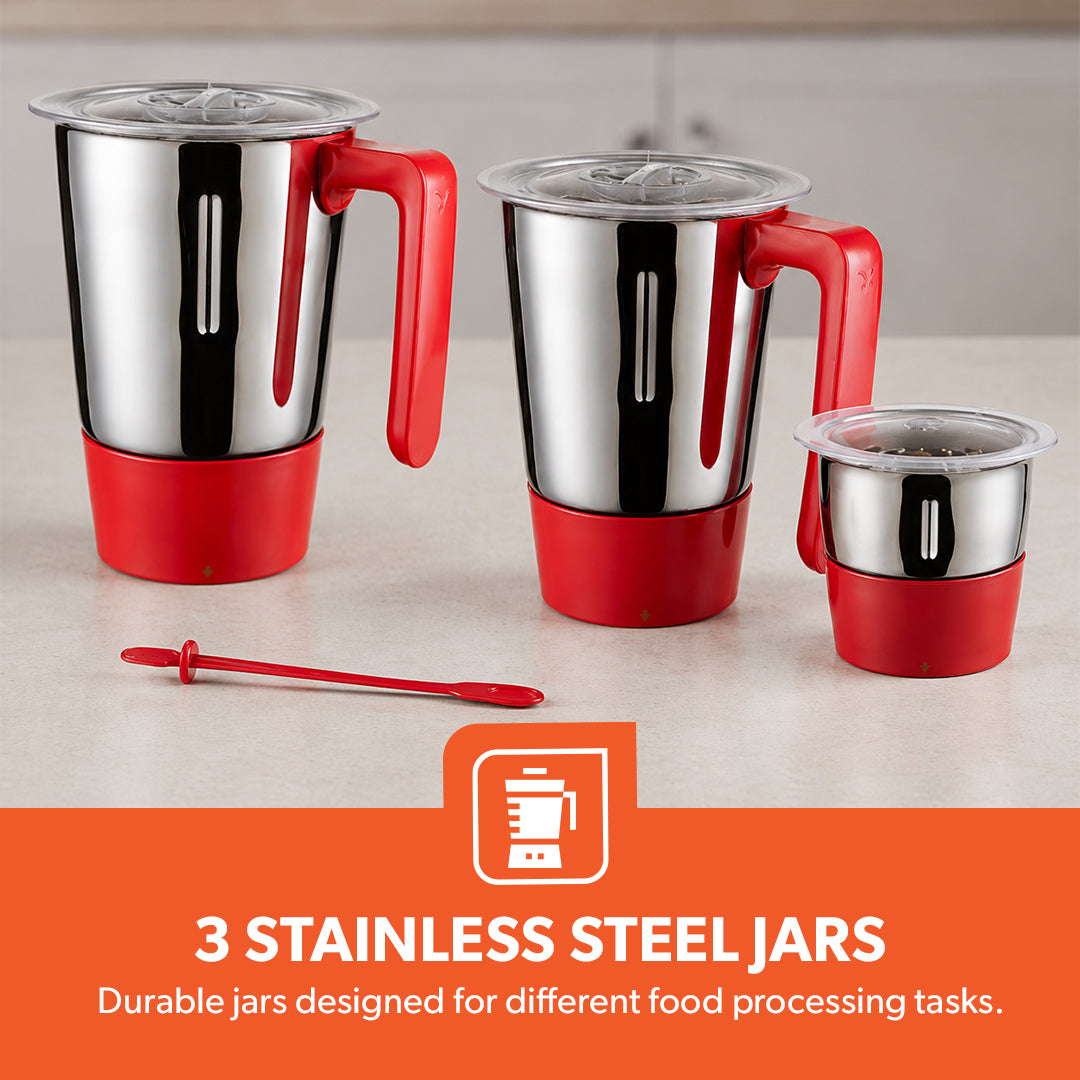 Geepas GSB44086 750W 3-in-1 Mixer Grinder | 3 Stainless Steel Jars & Copper Motor | Sharp Stainless Steel Blades | 3-Speed Control with Pulse Function | ABS Plastic Body