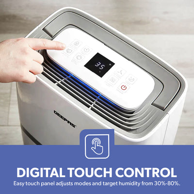 Geepas GDH21218UK 20L Dehumidifier with Touch Control Panel | Child Lock Safety | Humidity Indicator Light | Portable Moisture Control Unit for Home, Office & Basement