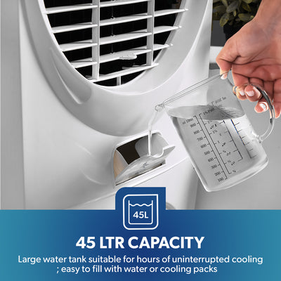 Geepas GAC9603 Air Cooler | 45L Large Capacity with Powerful Airflow | Efficient Honeycomb Cooling Pads| Adjustable Speed |  Water Level Indicator| 2 Years Warranty