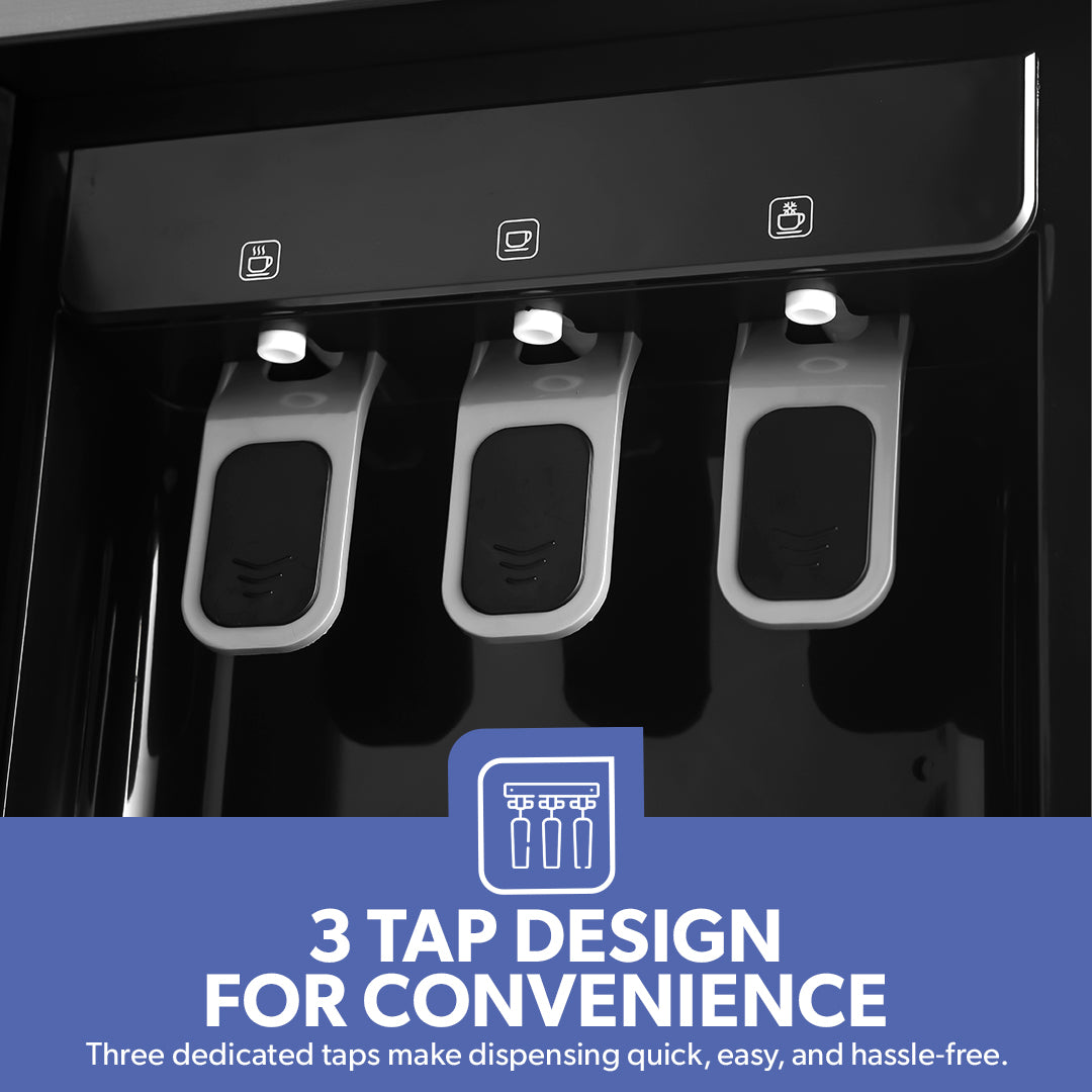 Geepas GWD17037 Bottom Loading Water Dispenser | Hot, Cold & Normal Water Options| Stainless Steel Water Tank| Fast Cooling Compressor System | 3 Tap Convenient Design