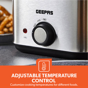 Geepas GDF36012UK 1.5L Deep Fryer with Adjustable Temperature Control | Heating Indicator Light | Cool Touch Handles | Stainless Steel Body for Crispy Fried Foods