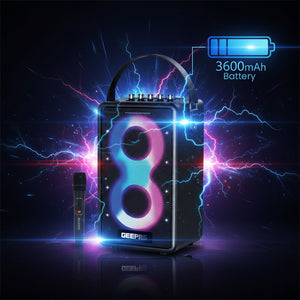 Geepas GMS11202 Bluetooth Speaker with UHF Wireless Microphone | 70W RMS Powerful Sound | 7200mAh Rechargeable Battery | RGB Party Lights | Multi-Connectivity Options