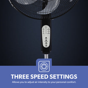 Geepas GF21112 16 Inch Stand Fan with Remote Control | 60W Power| 3 Speed Settings| 5 Durable AS Blades| 7.5 Hour Timer| Wide Oscillation Function| 2 Years Warranty