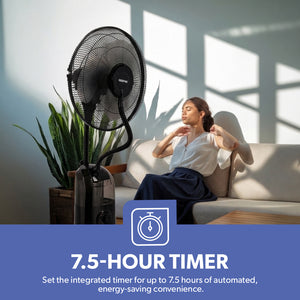 Geepas GF21161 16-Inch Mist Fan with LCD Display | 3 Wind Speeds| 3 Cooling Modes| 7.5-Hour Timer| 2L Water Tank| Remote Control| 100% Copper Motor| 2 Years Warranty