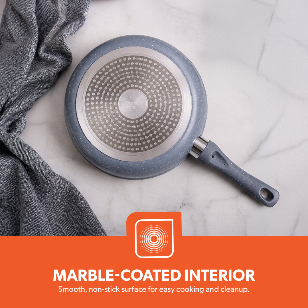 Royalford RF9555 Smart Granite 9 PCS Forged Aluminium Cookware Set with Lids | Durable Design | Marble Coated Interior | 3.8mm Induction Base | Soft Touch Handles