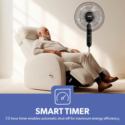 Geepas GF9489 16 Inch Stand Fan with Remote Control | 60W Powerful Motor | 3 Speed Settings| 7.5 Hour Timer | Adjustable Height | Oscillation Function | 2 Years Warranty