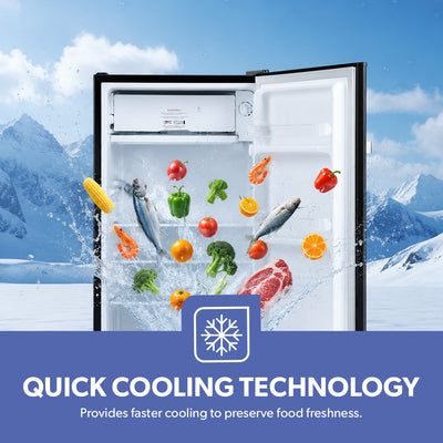 Geepas GRF1212BXE 120L Single Door Mini Defrost Refrigerator| 92L Net Capacity |Quick Cooling Technology | Low Noise Operation | Low Voltage Protection |1-Year r Warranty