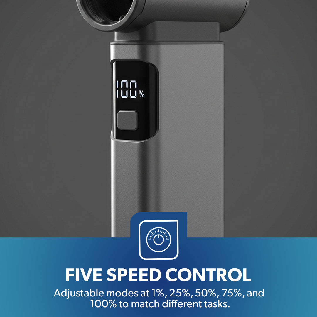 Geepas GF21236 Wireless High-Speed Jet Fan| 90000 RPM Powerful Cleaning Performance| Long-Lasting 4000mAh Battery|5 Adjustable Speed Modes| Mini Vacuum & Nozzles Included