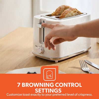 Geepas GBT36555UK-WT Skye Collection 2 Slice Toaster with 7 Browning Settings | Removable Crumb Tray | Cord Storage |Cancel Function & Marble Effect Finish for Kitchens