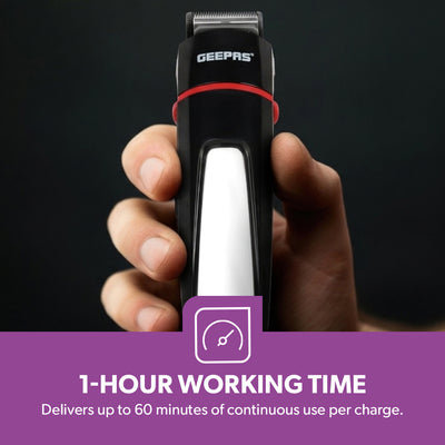 Geepas GTR8128 7-in-1 Grooming Kit with Precision Trimmer | USB & Type-C Charging | 600mAh Li-ion Battery | Multi-Function Beard Hair Trimmer for Men Grooming Use