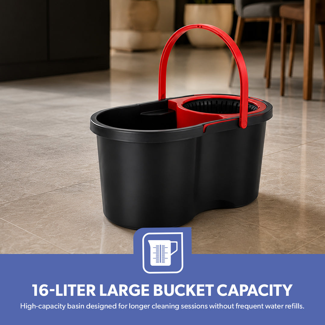 Royalford Elegant Spin Easy Mop | 360° Rotating Microfiber Mop Head| 16L Large Bucket Capacity| Hands-Free Wringing & Splash-Free Cleaning for Professional Home Use