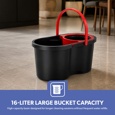 Royalford Elegant Spin Easy Mop | 360° Rotating Microfiber Mop Head| 16L Large Bucket Capacity| Hands-Free Wringing & Splash-Free Cleaning for Professional Home Use