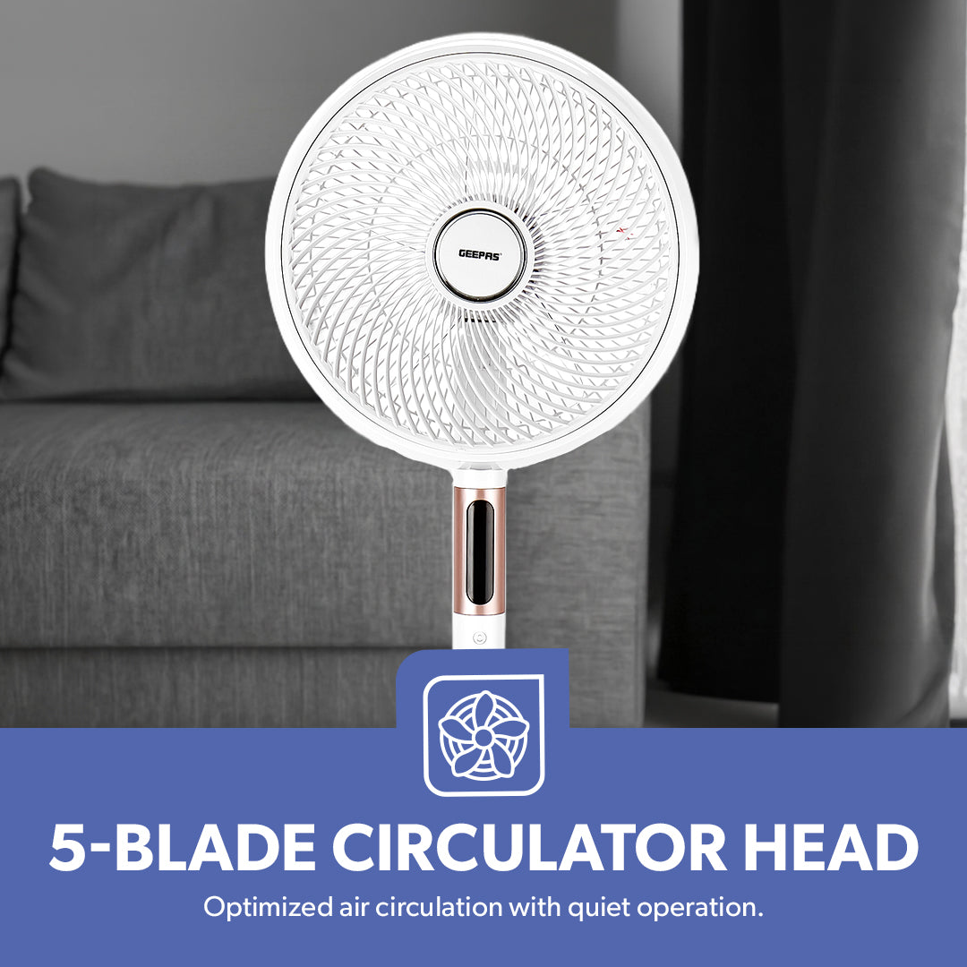 Geepas GF21205 14” Stand Fan with Remote Control | Scandi Series, 60W Motor| 3-Speed| 8H Timer| 5-Blade Air Circulation| Wide Oscillation| Korean Style| 2 Years Warranty