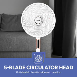 Geepas GF21205 14” Stand Fan with Remote Control | Scandi Series, 60W Motor| 3-Speed| 8H Timer| 5-Blade Air Circulation| Wide Oscillation| Korean Style| 2 Years Warranty
