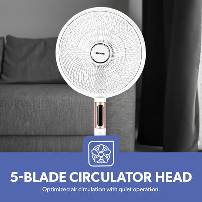 Geepas GF21205 14” Stand Fan with Remote Control | Scandi Series, 60W Motor| 3-Speed| 8H Timer| 5-Blade Air Circulation| Wide Oscillation| Korean Style| 2 Years Warranty