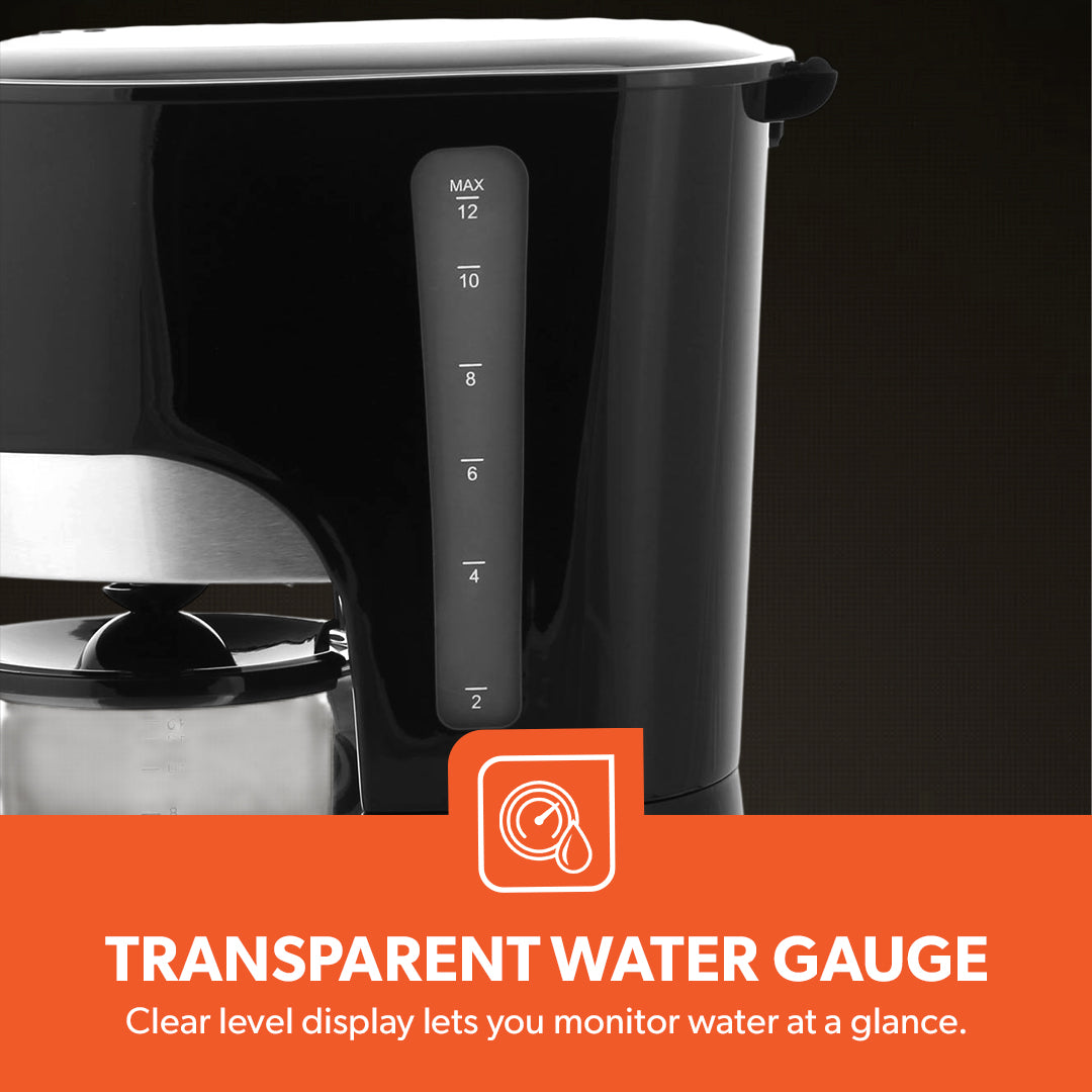Geepas GCM6103 Coffee Maker | 1.5L Capacity| High-Temperature Glass Carafe| Permanent Nylon Filter| Transparent Water Gauge| Non-Stick Warming Plate| 1000W Power