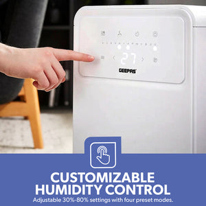 Geepas GDH21217UK 12L Dehumidifier with Touch Control Panel | Child Lock Safety | Humidity Indicator Light | Portable Design with Wheels for Home, Office & Bedroom Use