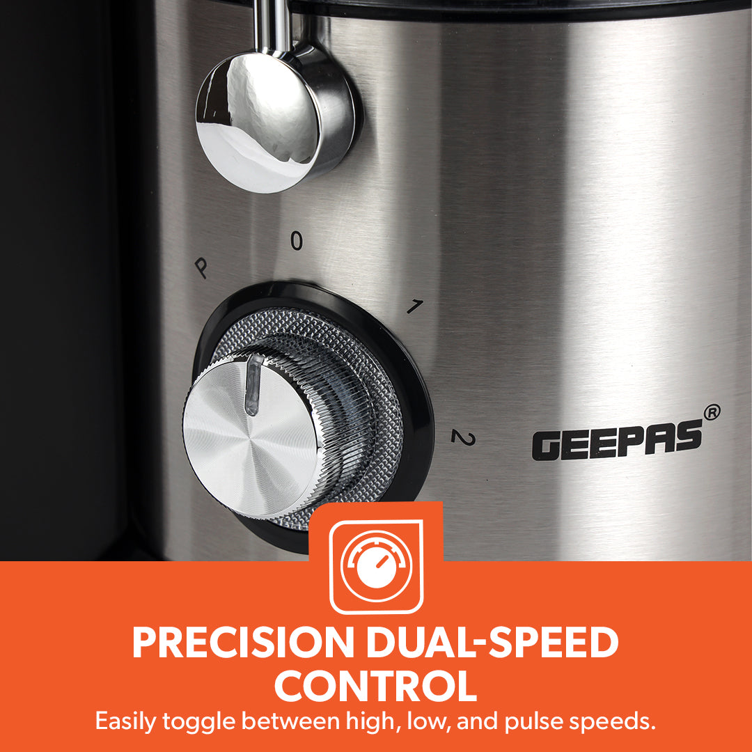 Geepas Juice Extractor GJE5437 | 800W | Wide Feed Tube for Whole Fruits & Vegetables| 2.2L Pulp Container| Stainless Steel Body| Multi-Safety Protection| 2 Years Warranty
