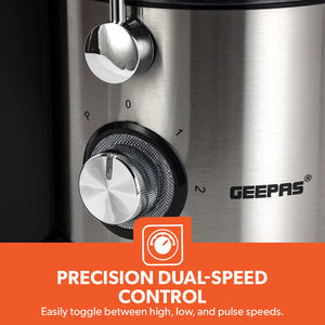Geepas Juice Extractor GJE5437 | 800W | Wide Feed Tube for Whole Fruits & Vegetables| 2.2L Pulp Container| Stainless Steel Body| Multi-Safety Protection| 2 Years Warranty
