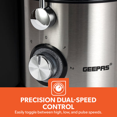 Geepas Juice Extractor GJE5437 | 800W | Wide Feed Tube for Whole Fruits & Vegetables| 2.2L Pulp Container| Stainless Steel Body| Multi-Safety Protection| 2 Years Warranty
