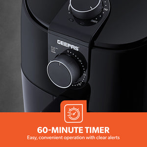 Geepas GAF37550 4 Litre Air Fryer | 1500W Vortex Rapid Air Technology for Faster Cooking| Less Oil Frying | Adjustable Temperature Control |  Family Size Air Fryer