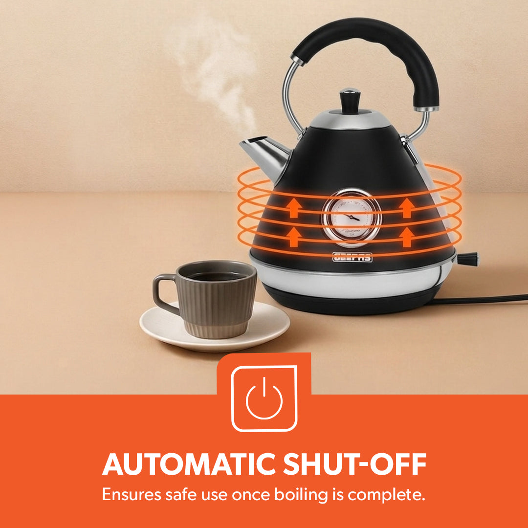 Geepas GK38073UK-BK Stainless Steel Cordless Kettle | Powerful 3000W Heating | 1.7L Large Capacity | Boil Dry Protection | Auto Shut-Off | 360° Rotating Base Design