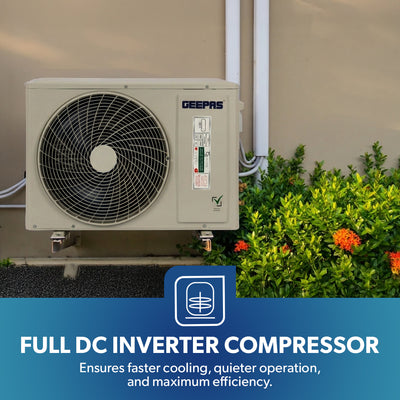 Geepas GACS1828RCA 1.5 Ton Split Type Air Conditioner | Full DC Inverter Compressor | 17400BTU Fast Cooling AC | 4D Air Flow | Self Cleaning & Golden Fin Protection