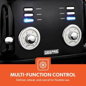 Geepas GBT36564UK-BK 4 Slice Toaster | Powerful 1500W Metal Body | 6 Browning Levels | Removable Crumb Tray | Defrost, Reheat & Cancel Functions with Cord Storage