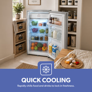 Geepas GRF119SPE 110L Single Door Defrost Refrigerator |92L Net Capacity |Quick Cooling technology |single door design | Mechanical temperature control |R600a refrigerant