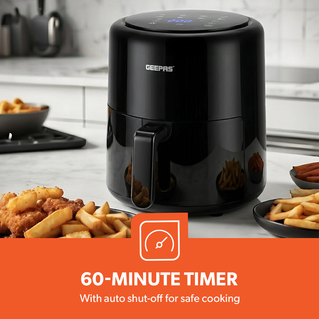 Geepas Digital Air Fryer- GAF37512T/4.0 L Pot, with Vortex Air Frying Technology/Multiple Function, 1-60 Min Timer, Temperature 80-200 Degree Celsius/Touch Screen Control