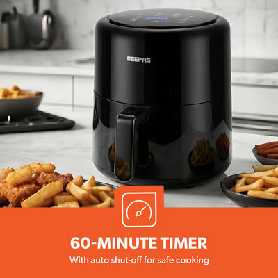 Geepas Digital Air Fryer- GAF37512T/4.0 L Pot, with Vortex Air Frying Technology/Multiple Function, 1-60 Min Timer, Temperature 80-200 Degree Celsius/Touch Screen Control