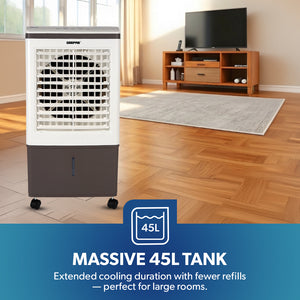 Geepas GAC9433 Digital Air Cooler | 45L Large Water Tank | 150W Power | Ice Box Technology | 3 Wind Speeds | 7.5-Hour Timer | Remote Control  | 2 Years Warranty