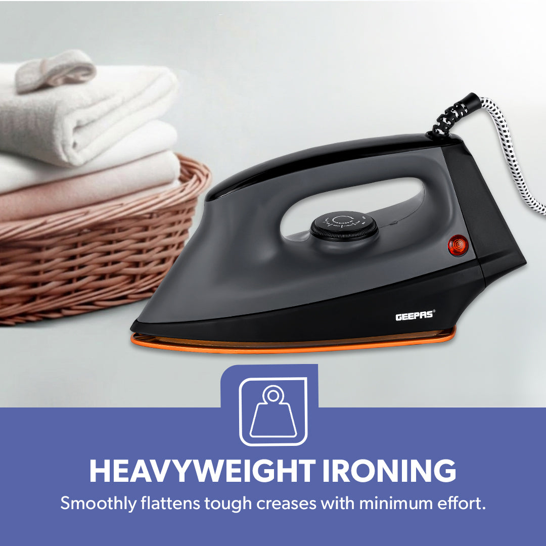 Geepas GDI2748 Heavy Duty Dry Iron | 1200W with Ceramic Coated Soleplate | Auto Cut-Off Thermostat| Adjustable Temperature Control for Safe & Smooth Ironing at Home