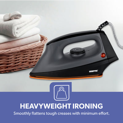 Geepas GDI2748 Heavy Duty Dry Iron | 1200W with Ceramic Coated Soleplate | Auto Cut-Off Thermostat| Adjustable Temperature Control for Safe & Smooth Ironing at Home