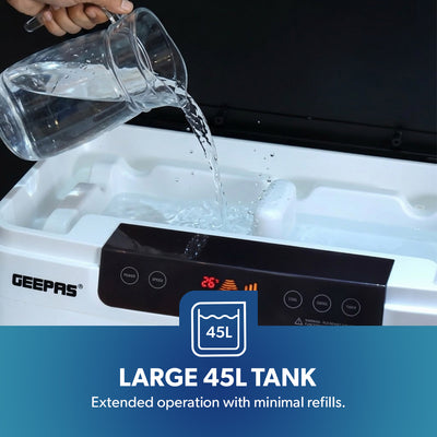 Geepas GAC9495 Digital Air Cooler | 45L Large Water Tank |  3 Adjustable Wind Speeds|  Powerful 4500m³/h Airflow |  Energy Efficient Cooling System |  2 Years Warranty