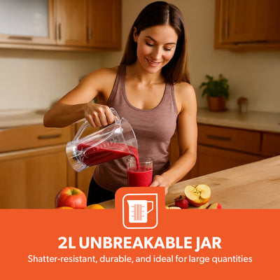 Geepas GSB44037 2000W High-Power Blender | 2L Unbreakable Jar| 16 Speed Control with Pulse| Stainless Steel Blade for Smoothies, Ice Crushing & Daily Food Preparation