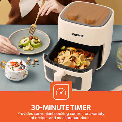 Geepas GAF37536UK Air Fryer  4.5L with Vortex Air Technology |  Visual Cooking Window  | 30 Minute Timer |  Oil-Free Cooking and Multi-Function Food Preparation
