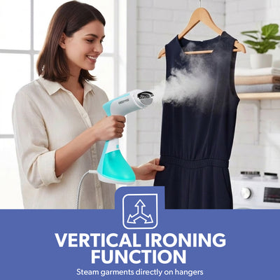 Geepas GGS25043-GN Handheld Garment Steamer | 1300W with Fast Heat-Up| Continuous Steam 25g/min| 260ml Detachable Tank| Vertical Ironing| Compact Design & 2 Year Warranty