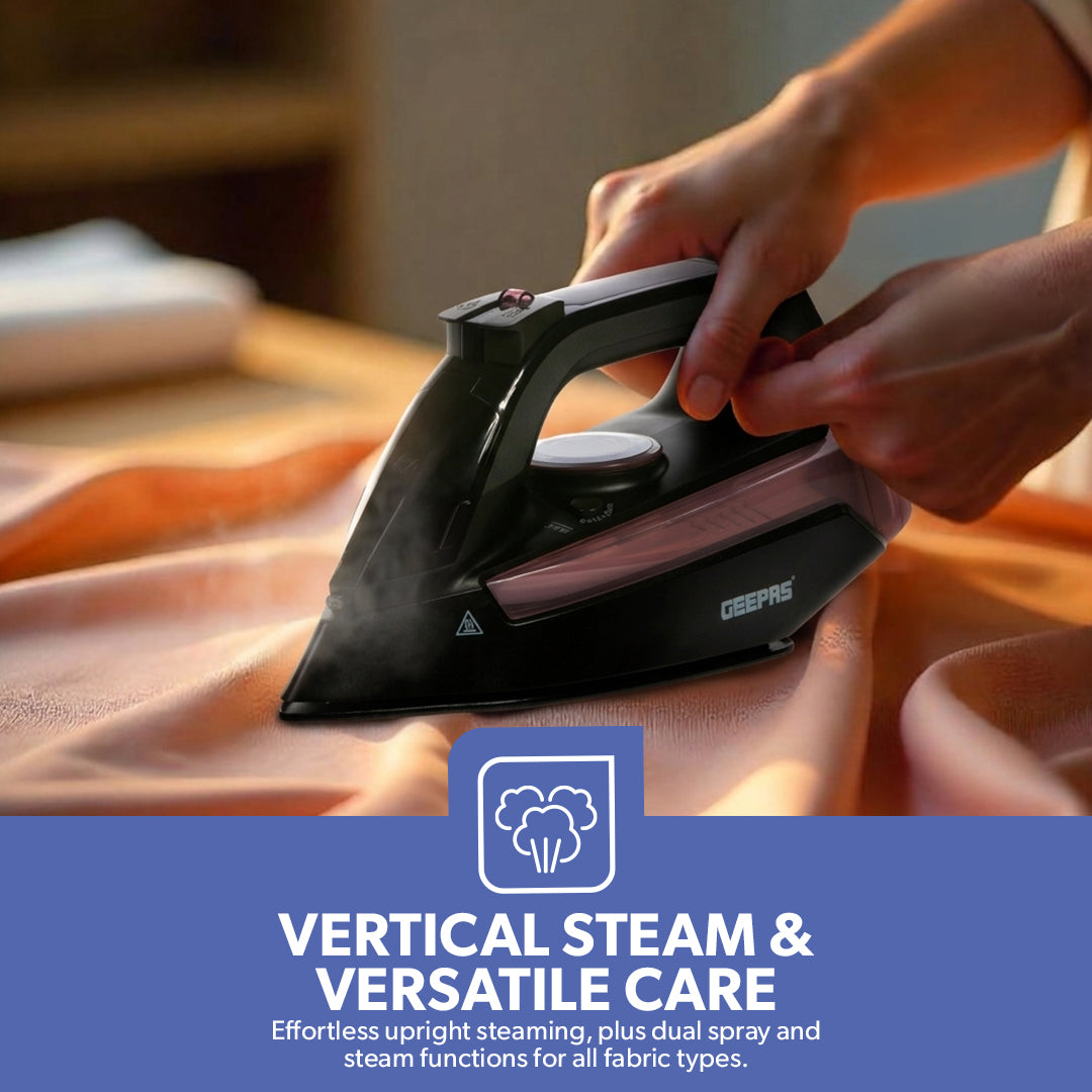 Geepas GSI24014UK 2400W Ceramic Steam Iron | Ceramic Soleplate |  Steam Burst & Self-Clean Function | Adjustable Temperature Control | Safe & Reliable Operation