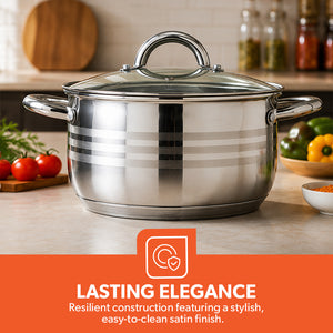 Royalford RF10390 10-Piece Stainless Steel Cookware Set with Glass Lids| Induction Compatible Encapsulated Base| Heavy-Duty Riveted Handles & Durable Satin Finish Design