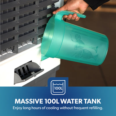 Geepas GAC16019 Air Cooler | 100L Large Water Tank| Powerful 800m³/h Airflow| 3 Adjustable Wind Speeds| 450W  Motor| Energy Efficient Cooling System| 2 Years Warranty