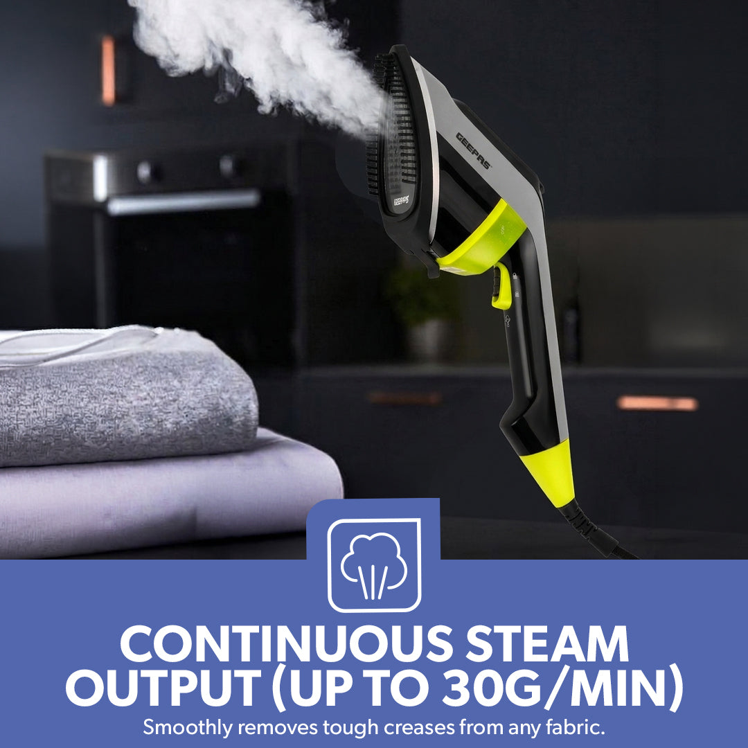 Geepas GGS25019 Handheld Garment Steamer | 1650–1950W | 170ml Water Tank | Ceramic Soleplate | 30g/min Steam | Travel-Friendly & Vertical Ironing | 2 Years Warranty